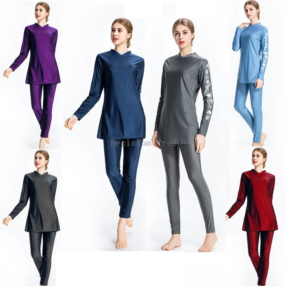 2024 classic solid color slim muslim swimwear loose comfortable breathable hot spring garment new quick dry lady sports clothing