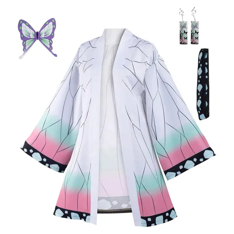 

Косплей Аниме Demon Cos Slayer Kimetsu No Yaiba Kochou Shinobu Косплей Костюм Кимоно Плащ Серьги Пояс Мужской Женский Привет Аниме