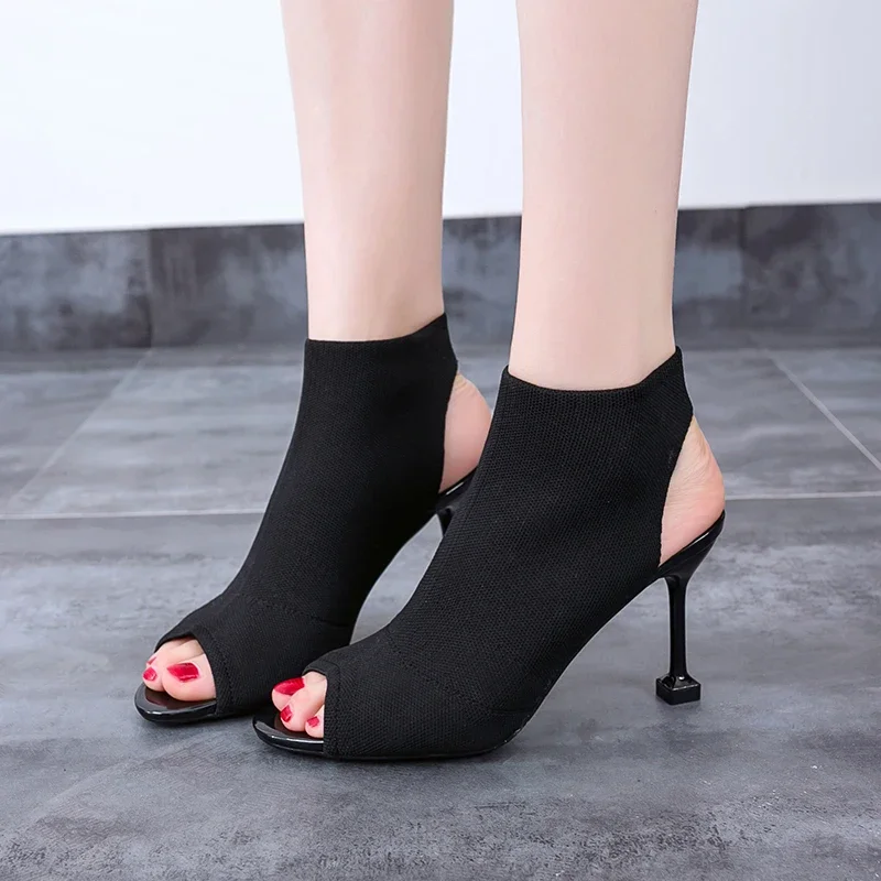 Roman Spring Peep toe heel High Heels Sandals Cool boots Pumps Knit classics Shoes Sexy Women party shoes Wedding Slingbacks