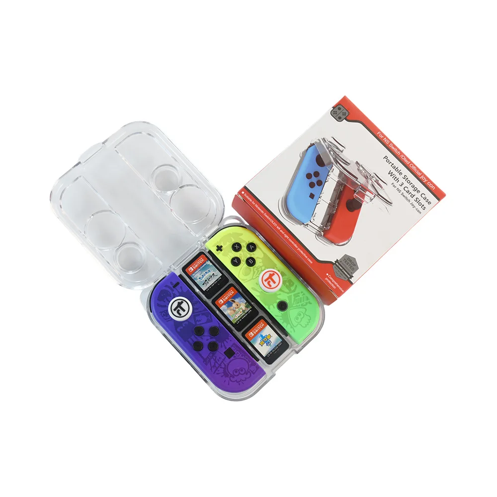 Switch joycon, capa dura organizada portátil com slots para cartão de jogo, cordão para switch joycon controlador-pc transparente