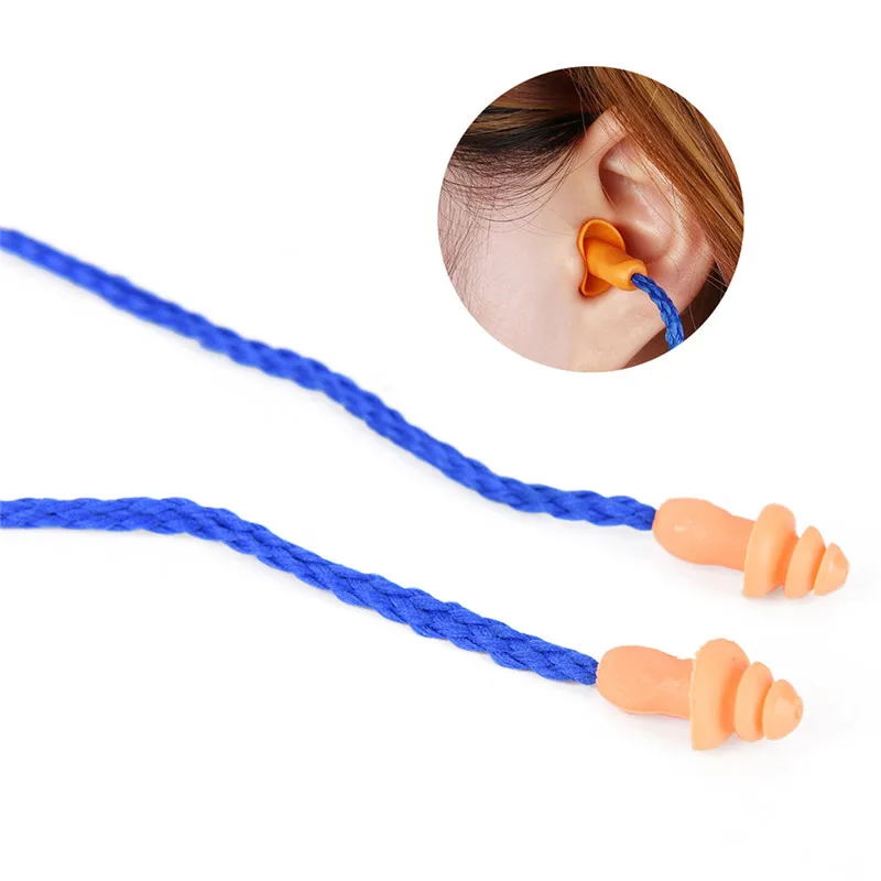 10Pcs Ear care Soft Silicone Corded Ear Plugs ears Protector Reusable Hearing Protection Noise Reduction Earplugs Earmuff