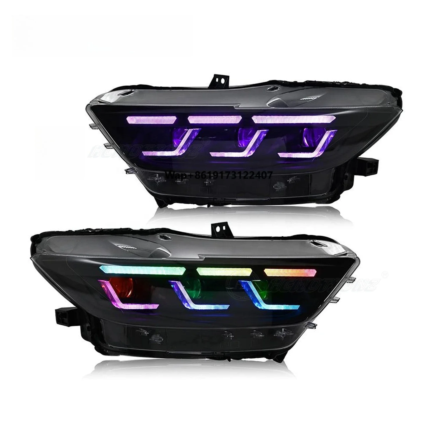 

HCMOTIONZ Headlights for Mustang 2015-2017 GT LED Front Lamps Assembly Start up Animation RGB Day Running Light Projector
