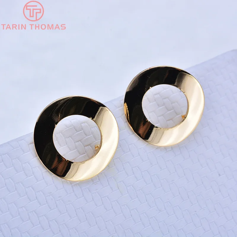 (2502)10PCS 18MM 24k Gold Color Brass Glossy Arc Surface Circle Stud Earrings Pins High Quality Jewelry Findings Accessories