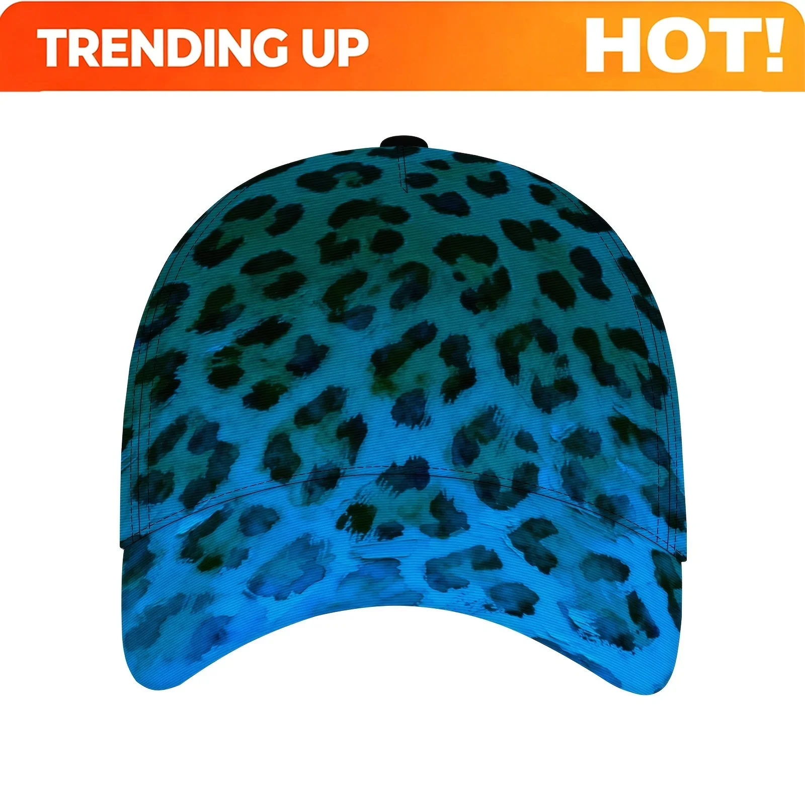 Custom Hats This New Unisex Baseball Cap Showcases A Striking Blue Leopard Print In A Watercolor Style, Combining Bright