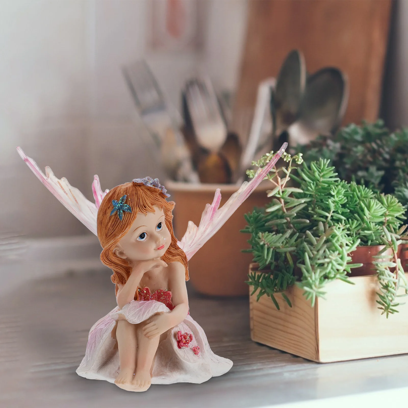 

1 Piece Resin Figurines Lovely Garden Fairy Statue for Indoor Outdoor Decor Desktop Art Craft Miniature Landscape Ornament