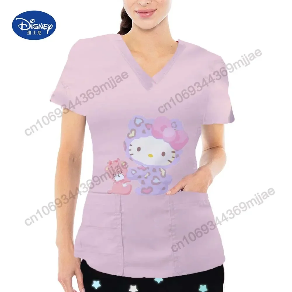

Cartoon T-shirts V-neck Summer Women's Tops 2023 Pocket Clothes Cute Women's Tops