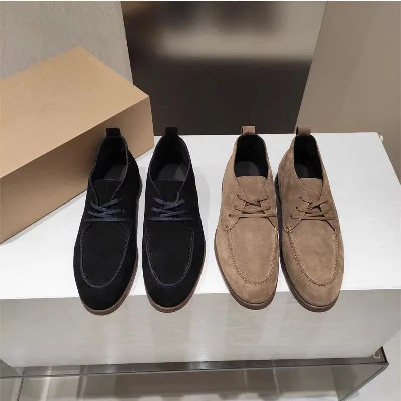 Garaouy Spring Autumn 2024 New Men Genuine Leather Lacing Suede Flat Shoes Simple Solid Versatile Commute Male Shoes Chic