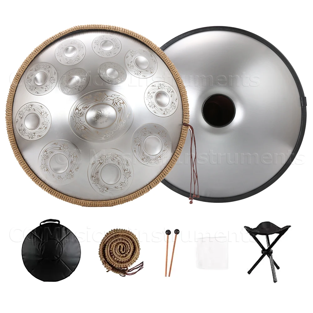 Handpan Drum for Yoga Meditation, Steel Tongue Drum, Music Drums, D Key Tambourine, 9, 10, 12 notes, 22 in, 440Hz