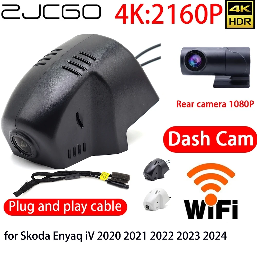 ZJCGO 4K Car DVR Dash Cam Wifi Front Rear Camera 24h Monitor for Skoda Enyaq iV 2020 2021 2022 2023 2024