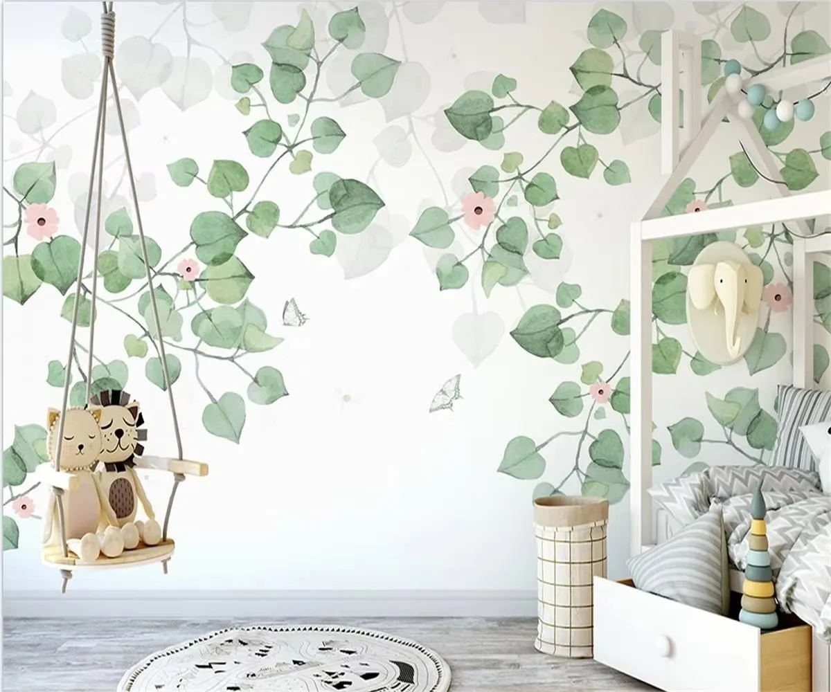 

Custom Any Size Mural Wallpaper Modern Nordic fresh leaves flower Photo Wall Paper Living Room Wedding Decoration Wallpaper