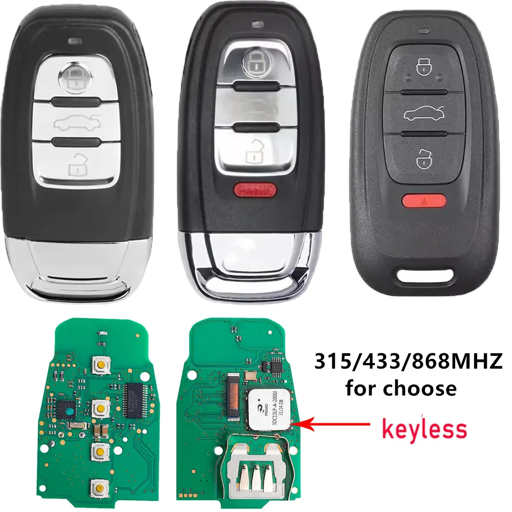 KEYECU Replacement Keyless 754J Complete Smart Key 315/433/868MHZ for Audi A6L A7 Q5 A4L A8L 2013-2019 with Key Shell 3/4Buttons