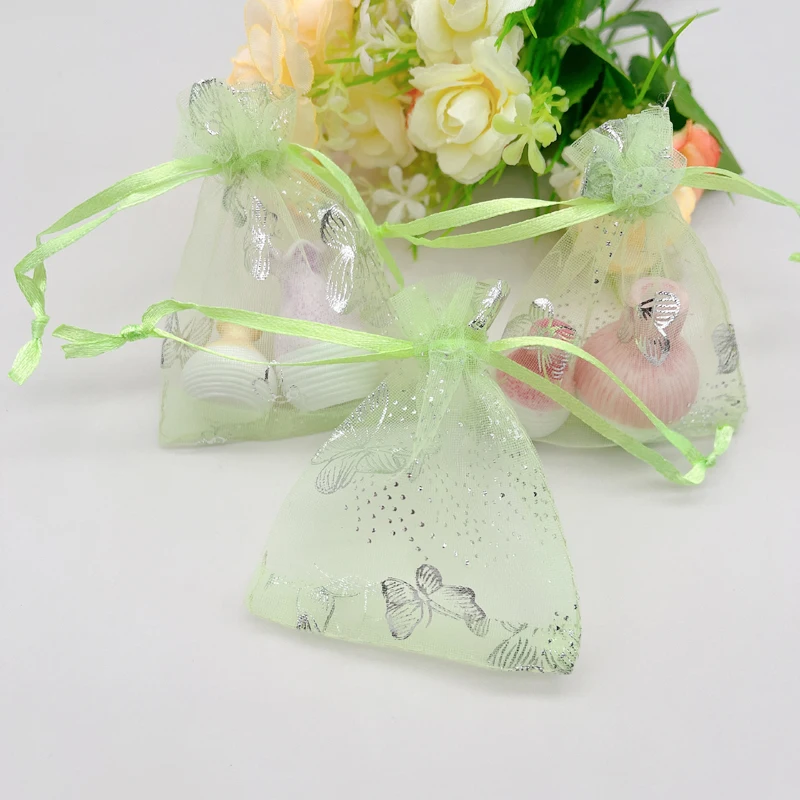 

1000pcs Large Butterfly Apple Green Organza Gift Bags Wed Packing Jewelry Storage Bags Light Green Butterfly Drawstring Sachet