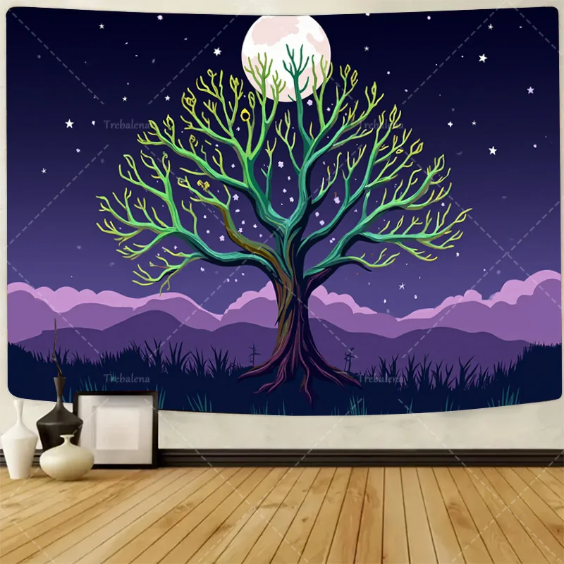 

1 шт. настенный гобелен "Гобелен «Звездная ночь» — настенный гобелен в стиле бохо-шик «Лесная луна»