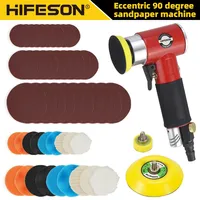 HIFESON Eccentric 90° Pneumatic Sander Polishing Grinder Machine Air Tools Powered Polisher Set for Car Metal Wood Polishing