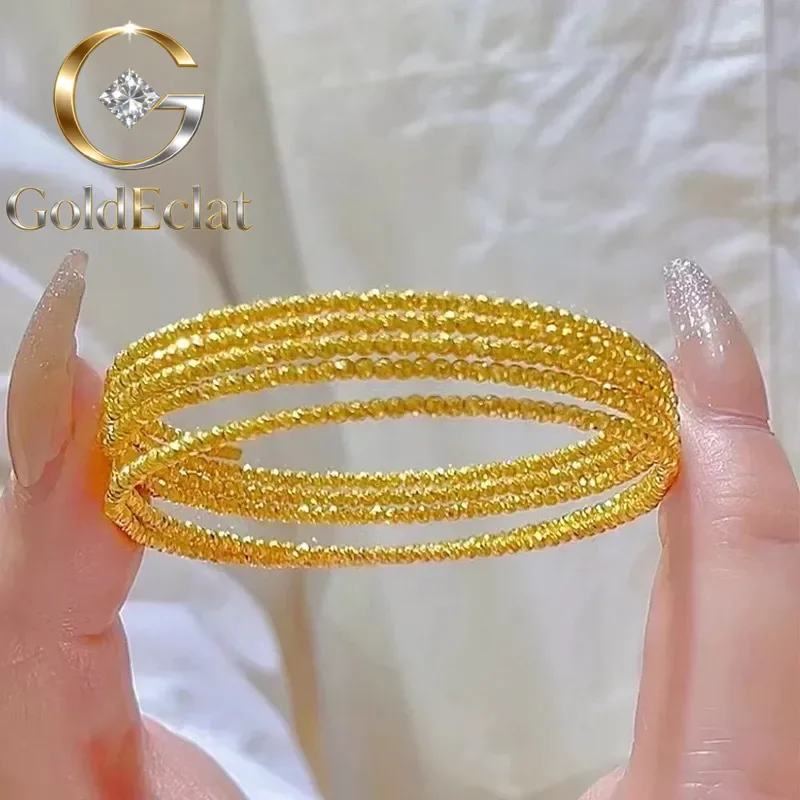 

GoldEclat Luxury 24K 9999 Pure Gold real gold Women's Didi Ball Bracelet Fashion Beaded Bracelet