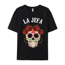 La Jefa Sugar Skull Apparel Mexican Dia De Los Muertos Dead Tops Tees Loose Gift Combed Cotton Men T Shirts Hip hop T Shirt