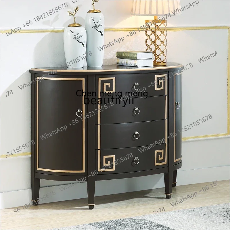 cc182Modern Chinese porch cabinet partition decoration dining side locker walnut semicircle R