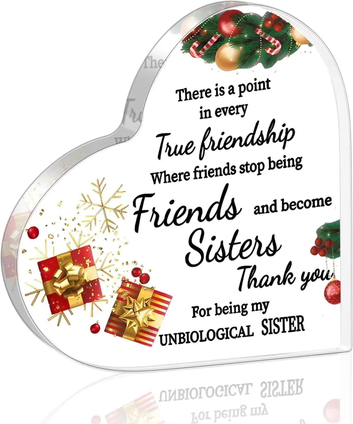 Heart‑Shaped Acrylic Plaque Christmas Theme True Friendship Gift For Unbiological Sister Best Friend