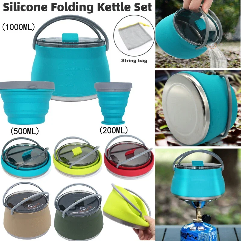 

Outdoor Silicone Water Kettle Camping Folding Pot Portable Camping Cookware Picnic Stirfry Heat-Resistant Pot Cool Camping Gear