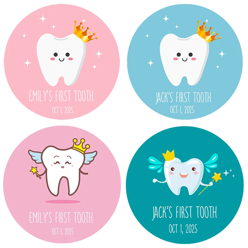 Custom Name Baby Girl Boy First Tooth Party Decor Label Stickers Water Bottle Labels Personalized Birthday Baby Shower Decor