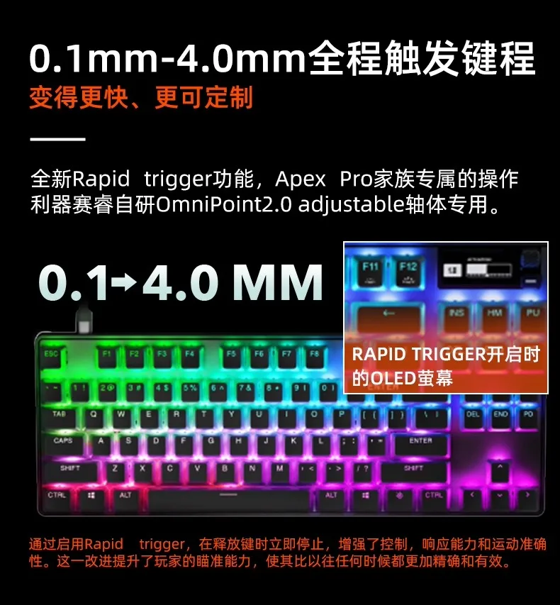 Imagem -03 - Steelseries-mini Teclado Mecânico sem Fio Retroiluminado Ajustável Rgb Apex Pro