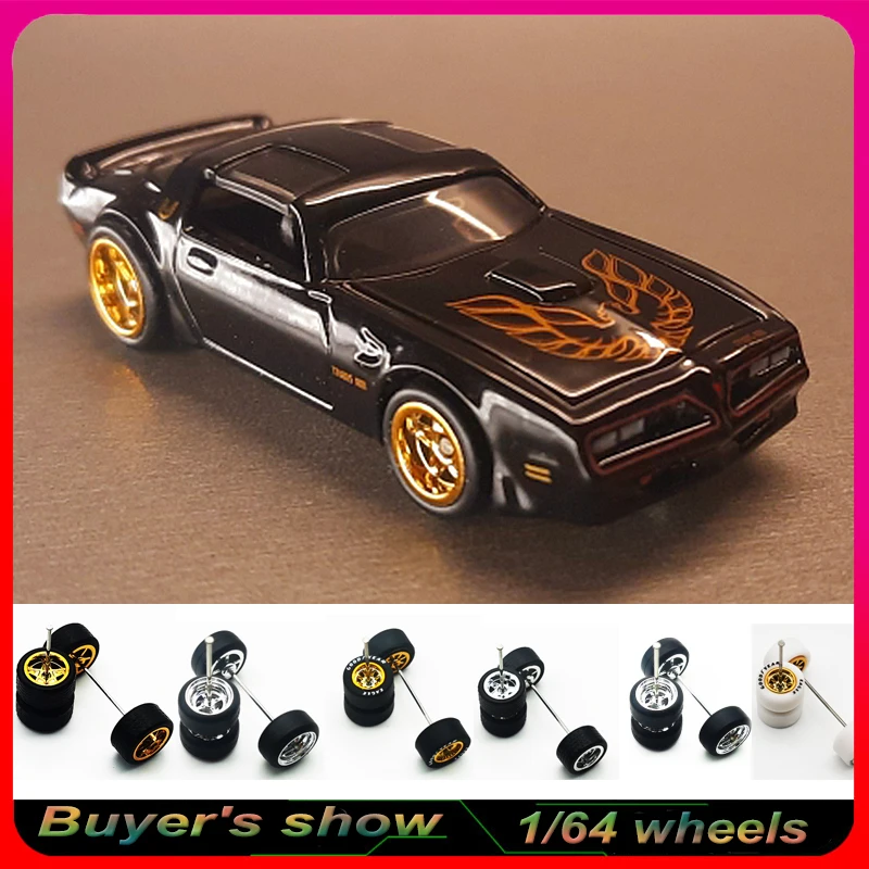 Colore metallico 1/64 ruote con pneumatici in gomma 1 Set(4 pezzi) parti modificate di base in plastica giocattolo per veicoli per Hotwheels Tomica