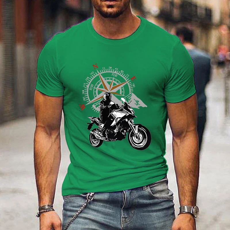 Mountain Motorcycle and Compass Graphic Tshirt Funny Trip Men Shirt Fashion Harajuku T-shirt Loose Men Brand Motorcycle T-shirts