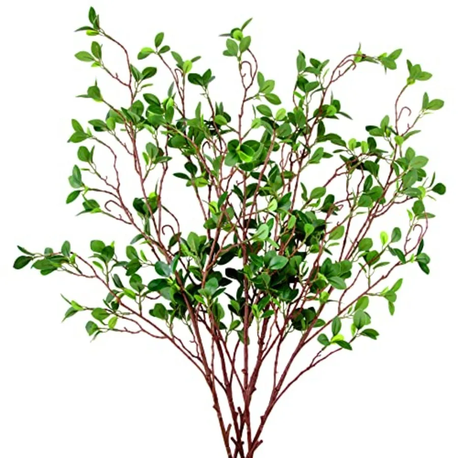 

5 Packs 45 Artificial Ficus Stems Faux Green Branches Leaf Fake Green Bushes Shrubs Ficus Twig Stems for Vase Filler Home Weddi