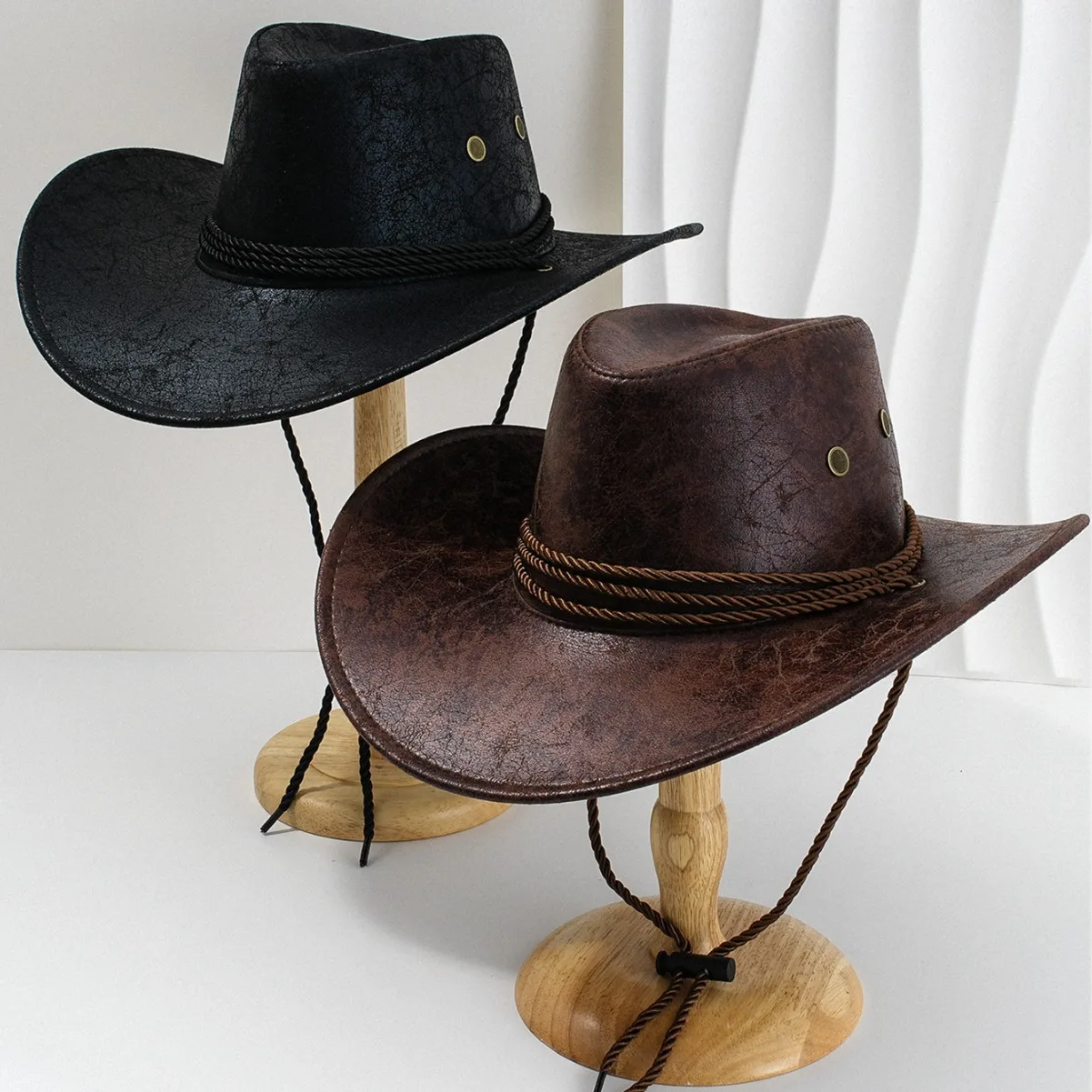 Neuer Cowboyhut Unisex Kunstleder Sonnenhut Wild Brim Panamahut Visierhüte Sombrero De Vaquero Occidental