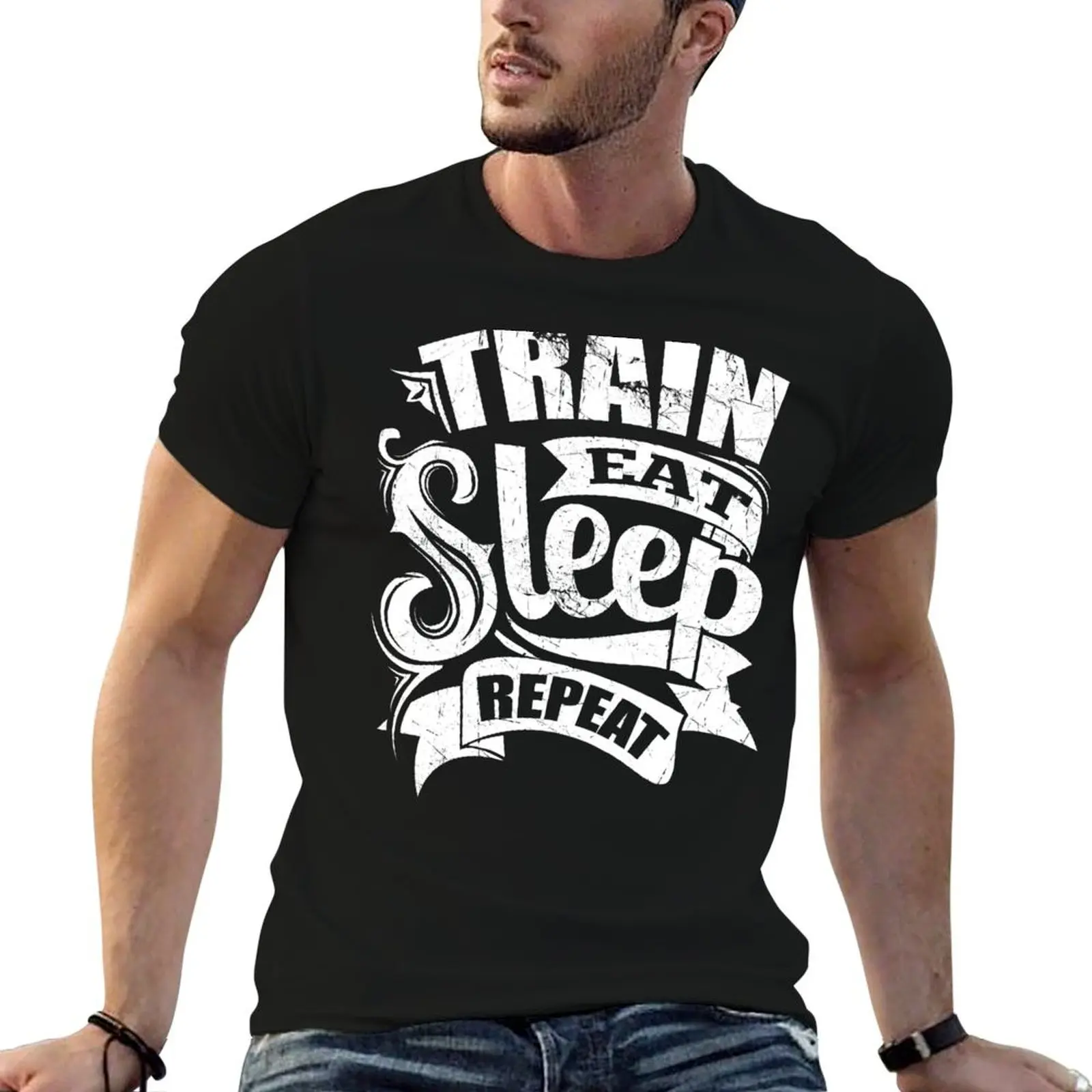 

Train Eat Sleep Repeat Gym T-Shirt man t shirts graphic t shirts cotton 100% cotton t shirt man T-Shirt