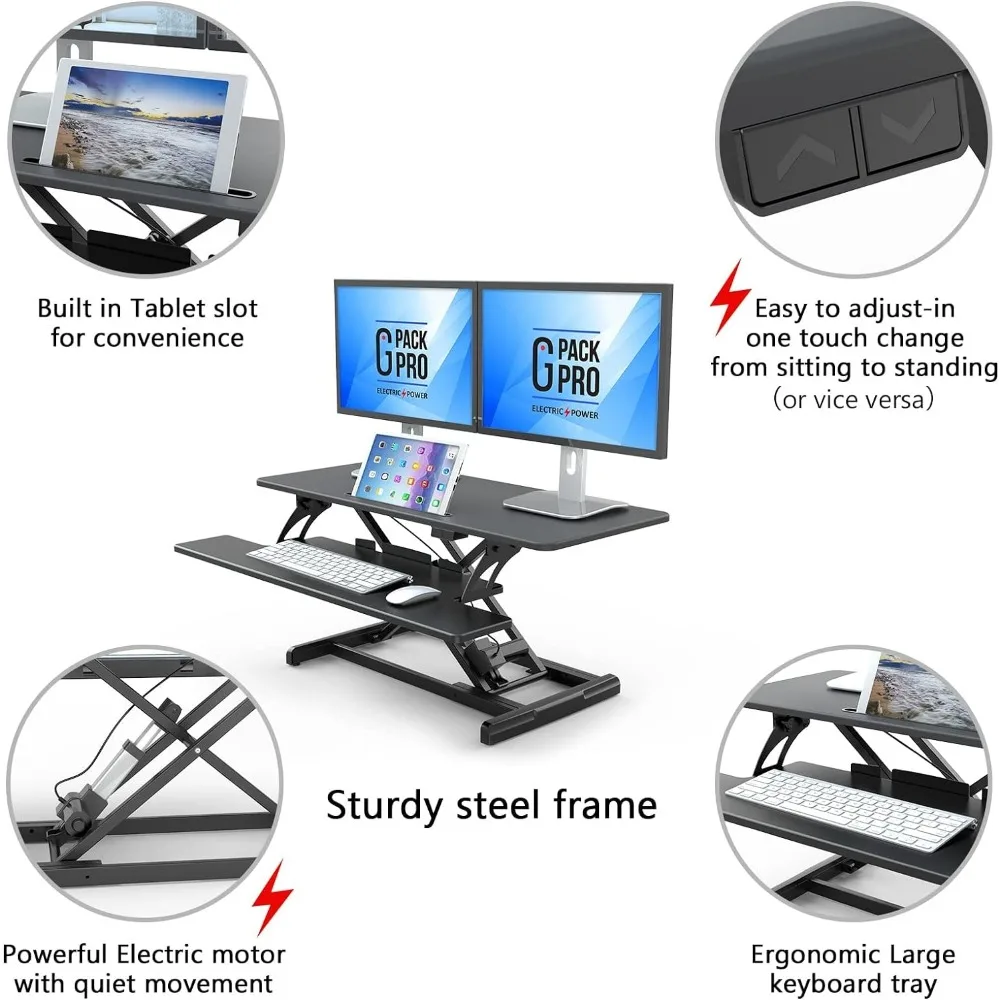 Convertidor eléctrico de escritorio de pie, elevador motorizado para Sit Stand, estación de trabajo con bandeja extraíble para palabras clave, X38