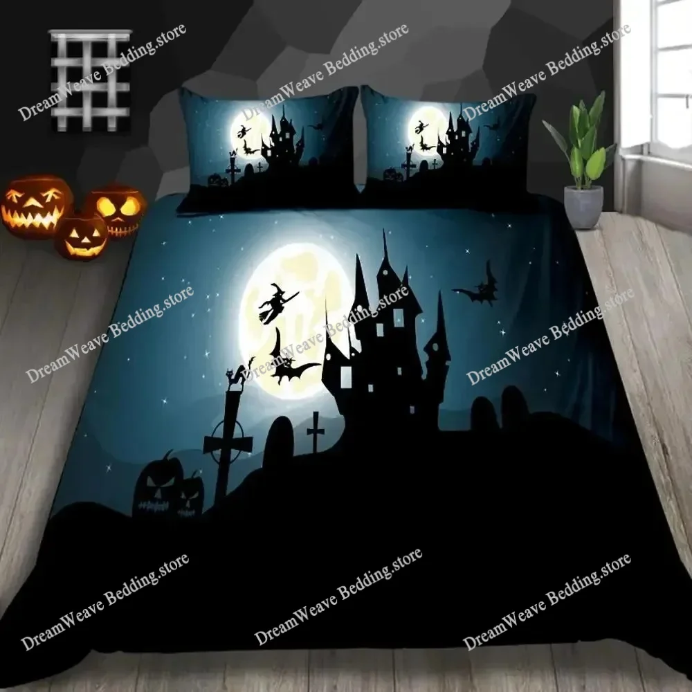 3D Print Halloween Duvet Cover Set Colorful Cartoon Ghost Bedding Set King Queen Size Quilt Cover for Kids Teens Adults