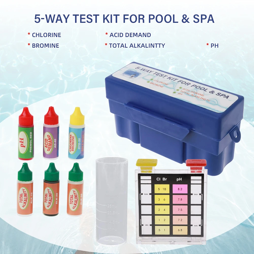 5 in 1 PH Chlorine Water Tester Swimming Pool Test Reagent Kit(CL, pH, Acid, Total alkalinity, Bromine) Spa Aquarium Accessories