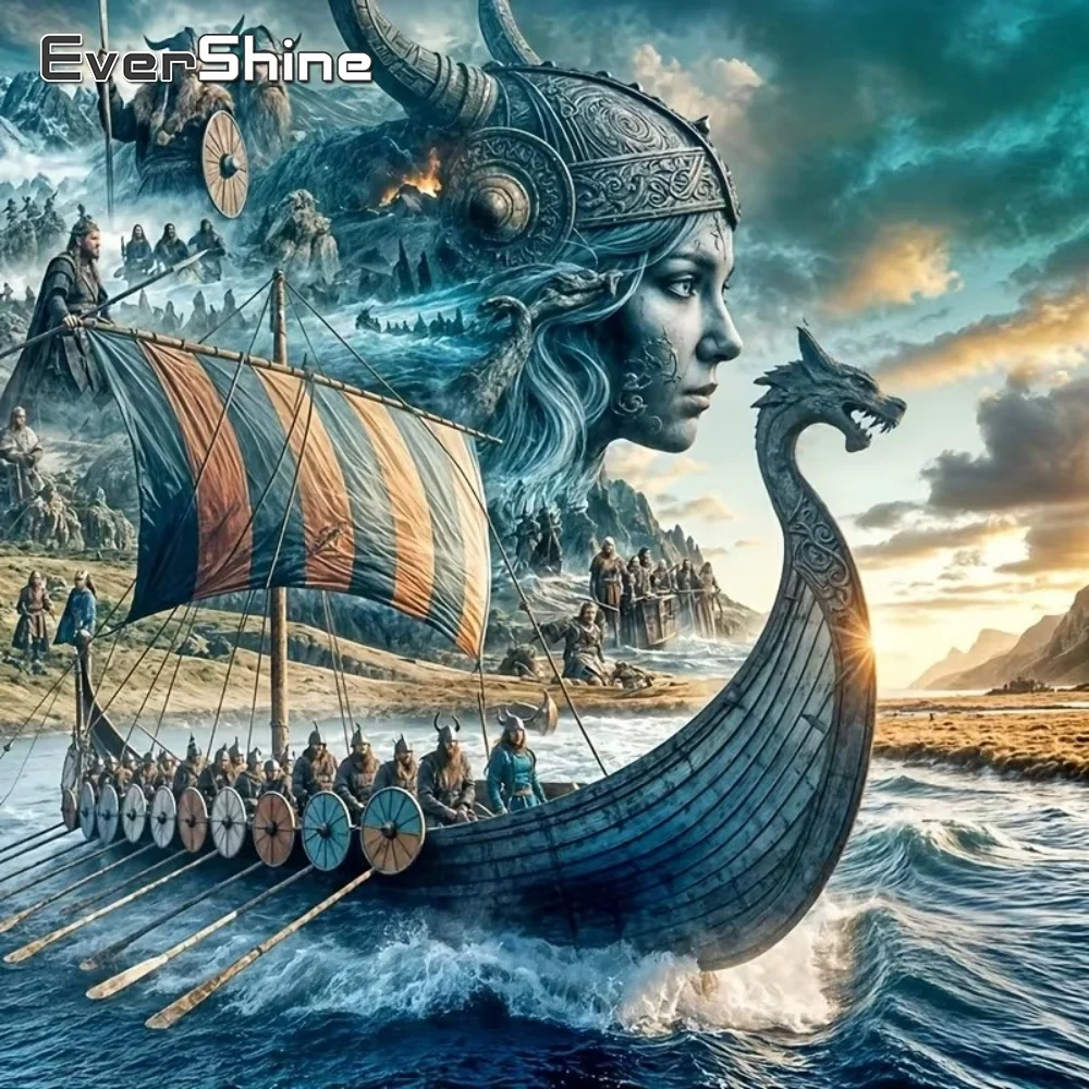 EverShine Full Square Round Diamond Mosaic Ship Landscape DIY Diamond Painting Woman Embroidery New Collection Handmade Gift