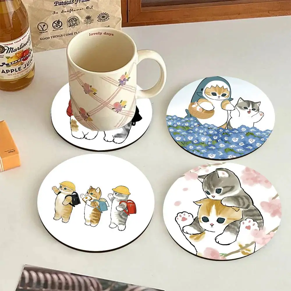 Cute Cartoon Mofusand Round Wooden Coasters Suitable For Restaurants And Coffee Home Gift Choice Holidays