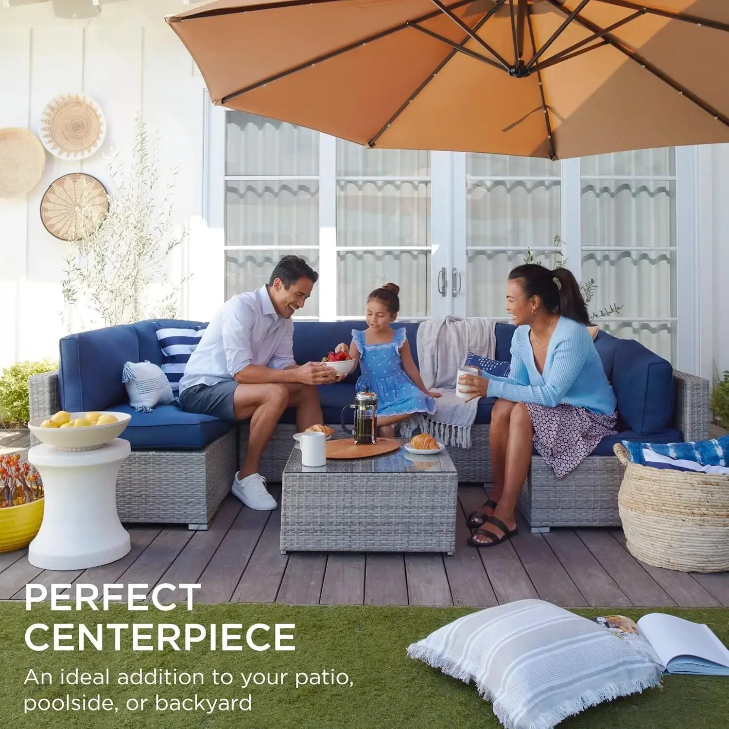 

7-Piece Modular Outdoor Sectional Wicker Patio Conversation Set w/ 2 Pillows, Coffee Table