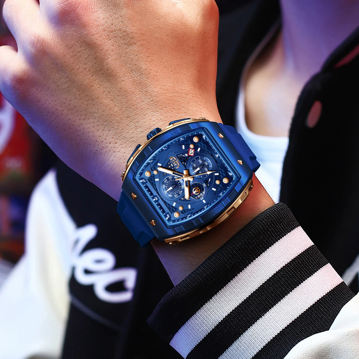 LIGE Waterproof Watches For Men Original Brand Luxury Silicone Square Men's Quartz Wristwatch Fashion Military Chronograph Male