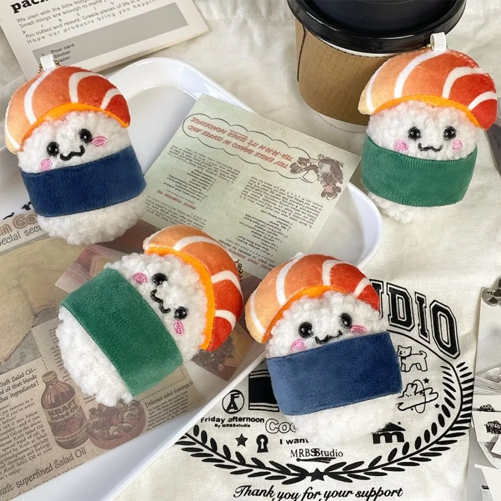 Fashion Kawaii Salmon Keychain Plush Stuffed Cartoon Sushi Bag Pendant Soft Japanese Style Rice Plush Keyring Unisex