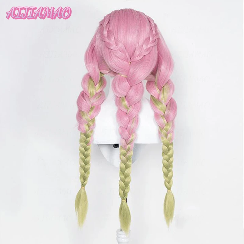 Mitsuri Oke Roji Anime Cosplay Perruque + WigCap, Cheveux Longs, Rose, Vert, Degré de Chaleur, Costume