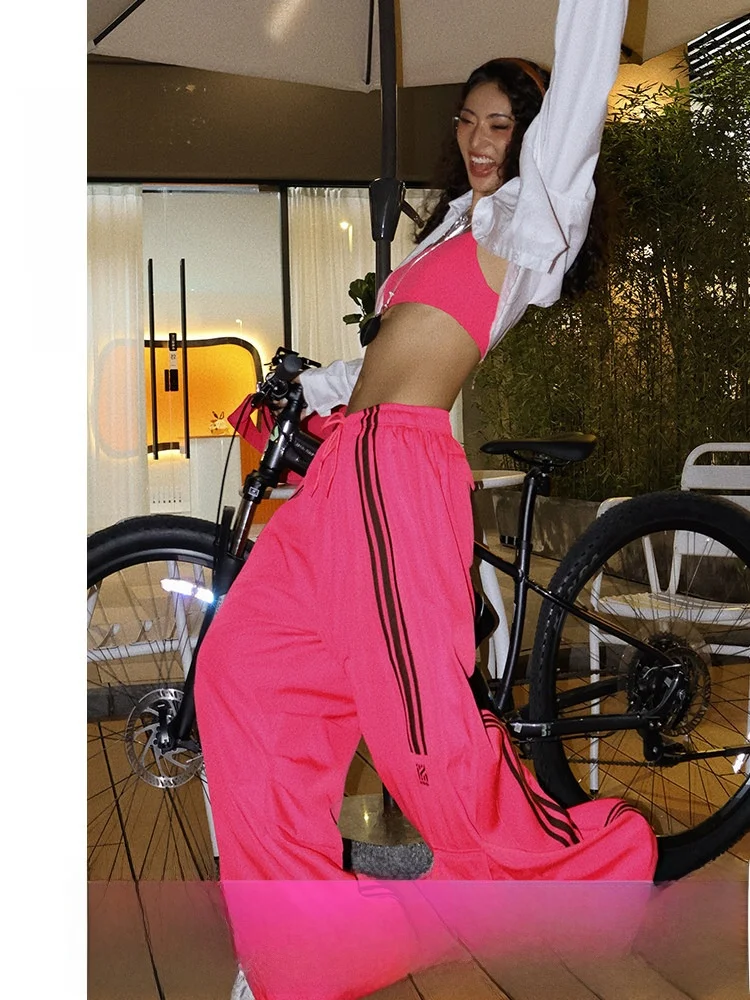 

American Retro Casual Pants Women's Multi-Pocket Three-Stripes Straight Leg Wide Leg Pants Ladies' Fashion Simple Style