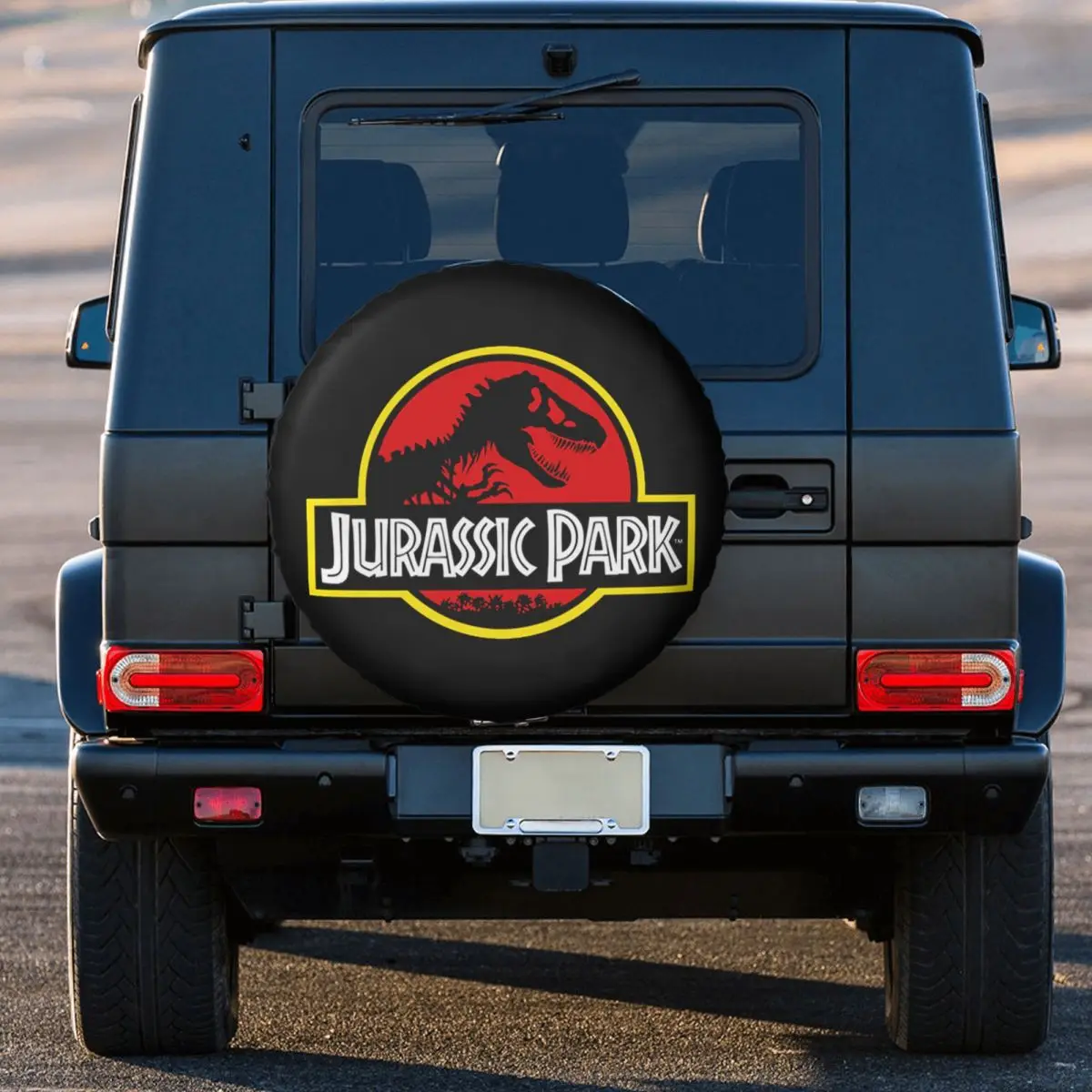 Custom Jurassic Park Spare Tire Cover Case Bag Pouch Weatherproof Dinosaur World Wheel Covers for Mitsubishi Pajero Inch