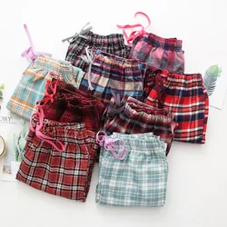 2024 Spring Autumn Women 100% Cotton Sleep Bottoms Plus Size Home Pants High Quality Lounge Trousers Casual Plaid Pajama Pants