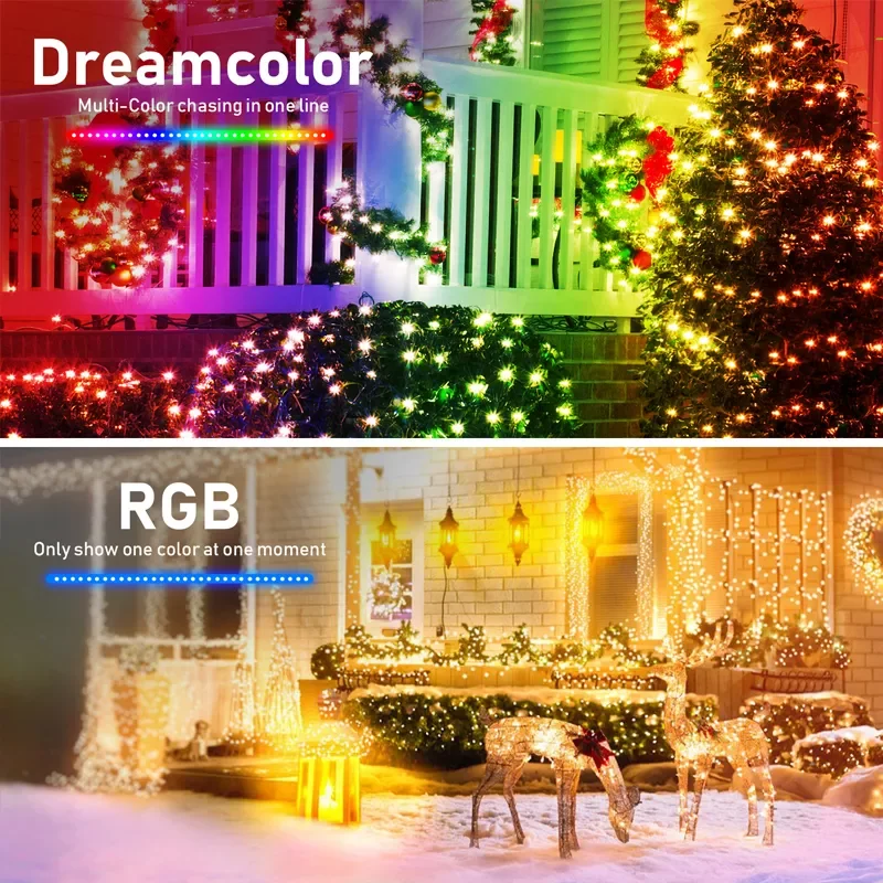 أضواء شجرة عيد الميلاد ليد الذكية ، فانوس العام الجديد ، إضاءة احتفالية ، جهاز تحكم عن بعد ، في الهواء الطلق ، 5 متر ، واي فاي ، بلوتوث ، IP65 ، RGB