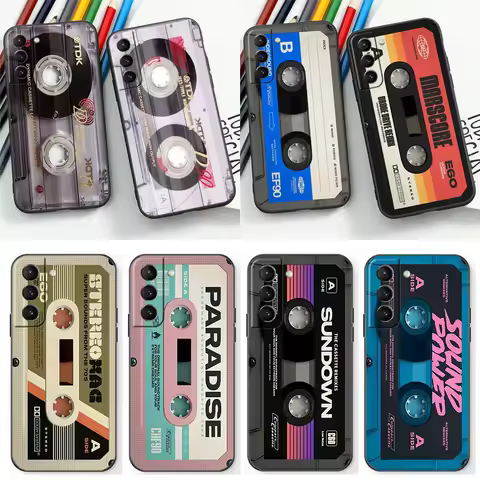 Magnetic Radio tape Cassette Phone Case For Samsung Galaxy S24 S23 S22 S21 S20 Ultra 5G Fe S10 S10E Plus Lite Black Soft Cover