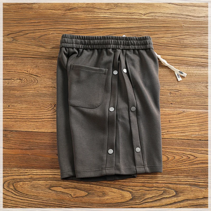 Summer new breasted shorts Men's summer short shorts High street trend loose casual quarter pants medium pants