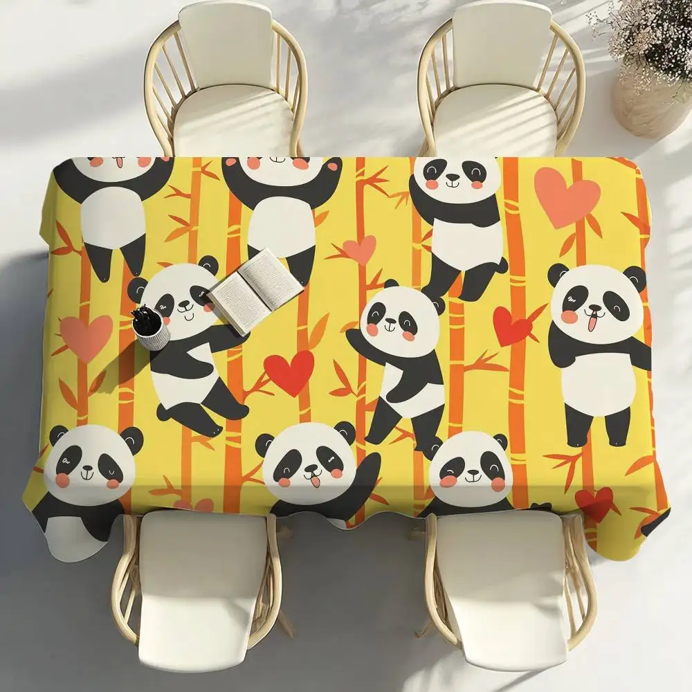 Niedliche Cartoon-Panda-Tischdecke, Party-Dekoration, Esszimmer, Zuhause, Küche, Terrasse, wasserdichte, schmutzabweisende Tischdecke
