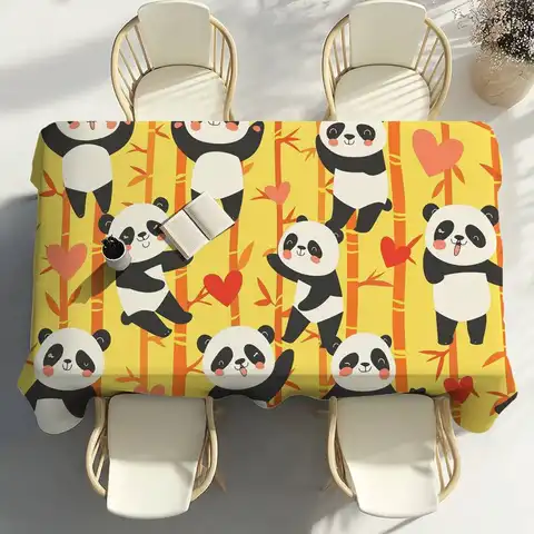 Cute Cartoon Panda Table Cloth Party Decor Dining Room Home Kitchen Patios Waterproof Stain-Proof Table Cloth