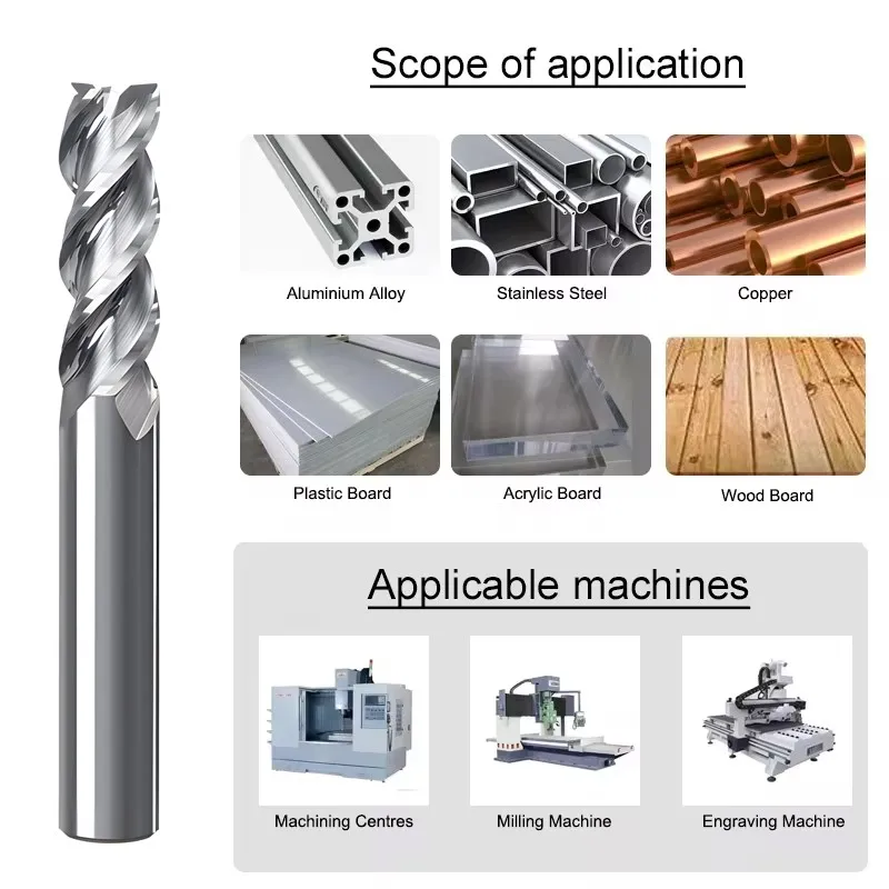 AZZKOR Milling Cutter 50.0-75.0MM Length Tungsten Steel Carbide 3-Flutes Flat End Mills For CNC Machining 10CPS Endmills Tools