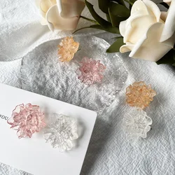 Temperament Cute Small Fresh Gardenia Clip on Earrings Wedding Transparent Acrylic Flower Ear Clips for Female Girls Non Pierced