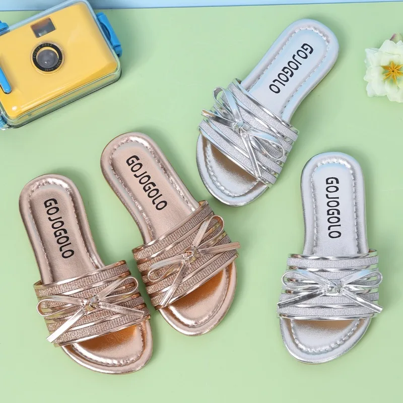 

Summer New Girls's Outdoor Wear Thick Heel Slippers Butterfly Knot Toe Exposure High Heels Comfortable Polyurethane Insole Sanda